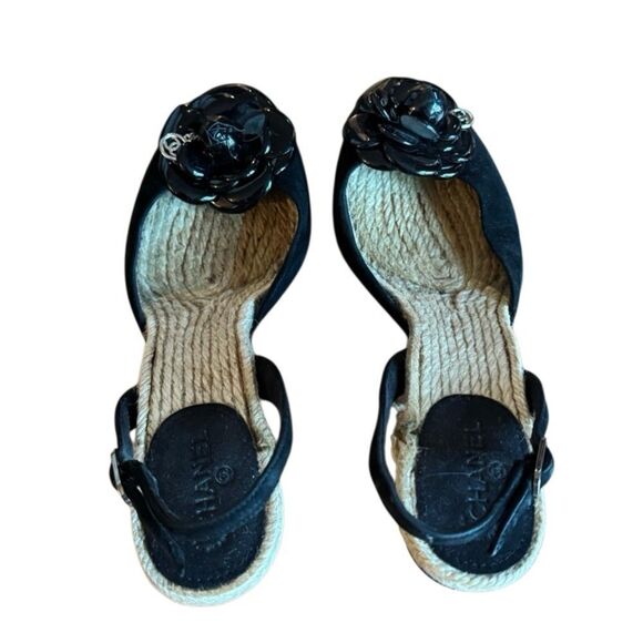 Chanel Authentic Women's Camellia Flower Suede Wedge Espadrilles Size 9.5 - Picture 9 of 12